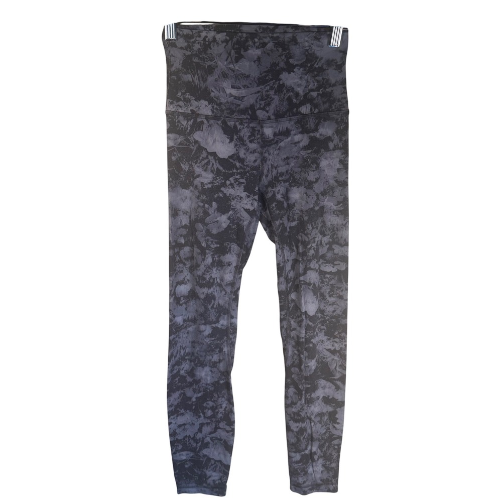 Lululemon Align High Rise Leggings Womens‎ 2 Grey Black Floral Abstract Yoga GUC
